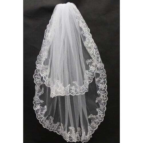 Best Selling Short Cheapest White Ivory Bridal Veil Lace Appliques 2 Layer Veu De Noiva Longo Wedding Veil