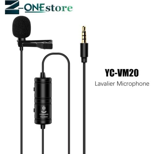 YC-VM20 3.5mm Audio Video Record Lavalier Lapel Clip Microphone for iPhone Android Mac Vlog Mic for DSLR Camcorder Recorder