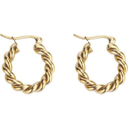 Stainless Steel Fashion Delicate Twist Rope Gold Hoop Earrings Jewelry Women Best Gift For Him