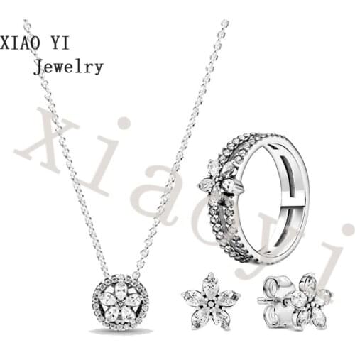 XIAOYI 2020 New S925 Snowflake earrings necklace ring senior jewelry set suitable for European fashion pie wedding accessories