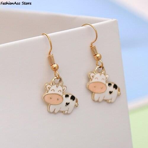 New Cute Cow Earrings Drop Dangle Jewelry Farm Animal Party Accessories Gifts