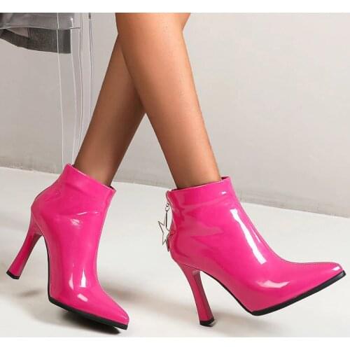 2021 New Women Boots Fashion High Heel Ankle Boots Pointed Toe Zipper Candy colors Boots Autumn Winter Ladies Shoes
