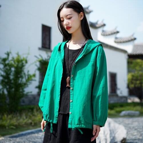 Aransue New Cotton And Linen Womens Clothing Autumn Winter 2020 Coat Thin Jackets With Hat Top High Quality