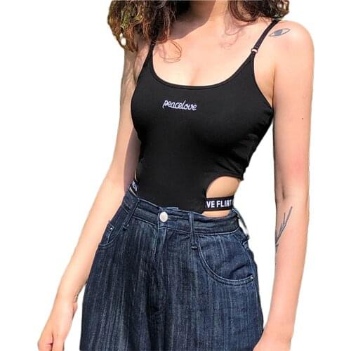 Hirigin New Female Sling Bodysuit Letter Embroidery U-Neck Sleeveless Hollow Out Backless Belt Romper Playsuits for Summer