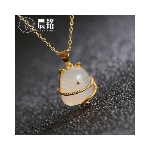 Eastern code silver dragon cat gold-plated chalcedony Necklace Pendant Fashion fortune Nafu platinum Fortune Cat Necklace