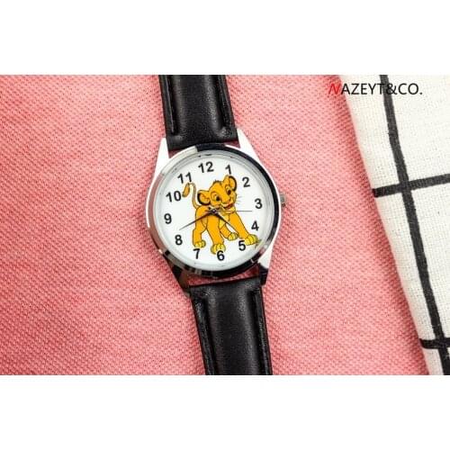 Simple fashion children cartoon animal lion primary and secondary school students quartz leather watch