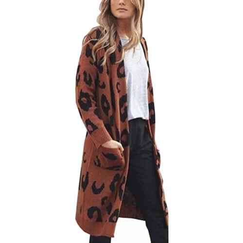 S-3xl Fall And Winter Knitted Sweater Long Camouflage Leopard Cardigan Woman 2020 Oversized Knit Cardigan Jumper Women