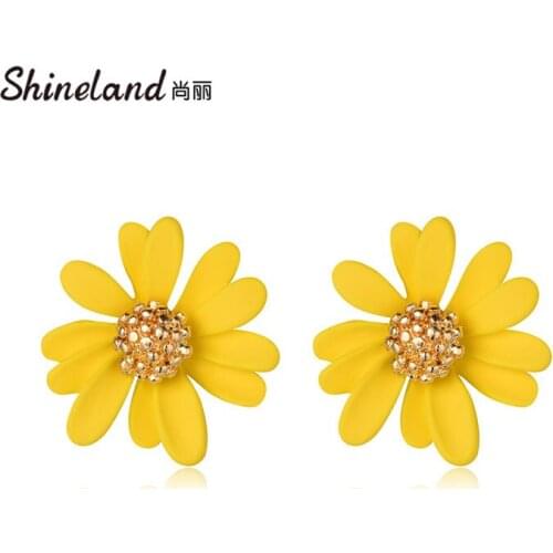 Shineland 2020 New Cute Metal Flower Stud Earrings For Women Girl Fashion Big Sweet Earring Summer Jewelry Femme Brincos Gift