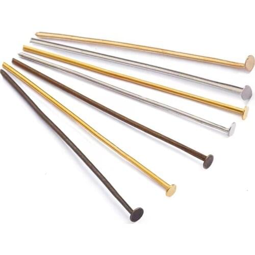 200pcs/bag 20 30 40 50 mm Flat Head Pins Gold/Copper/Rhodium /Silver Color Headpins For Jewelry Findings Making DIY Supplies