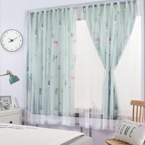 Punch-free Velcro girls Curtains Blackout Curtains for Living Room Window Self-adhesive gauze Curtains Home Decoration Drapes