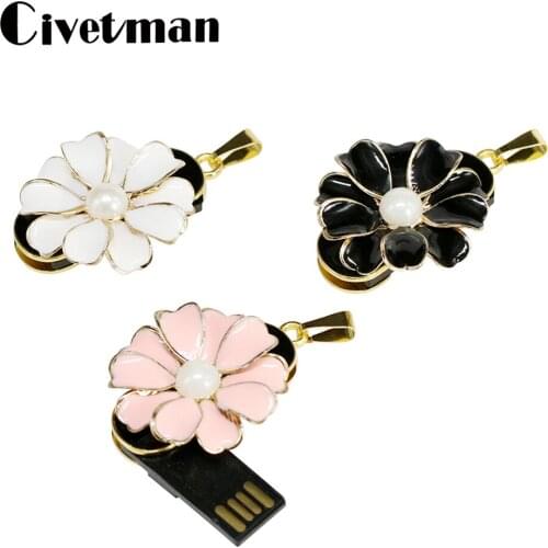 Crystal Necklace Flower USB Flash Drive 128GB Pen Drives 64GB 32GB 16GB 8GB USB 2.0 Pendrive Jewelry Memory Stick Girls Gift
