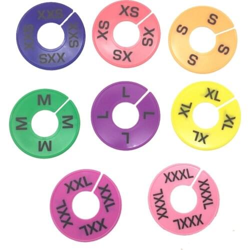 21 pieces XXS to XXXL Colored Rack Size Divider Round Plastic Size Marker Clothes Rack Hanger Rails Size Tag Size Marking Ring