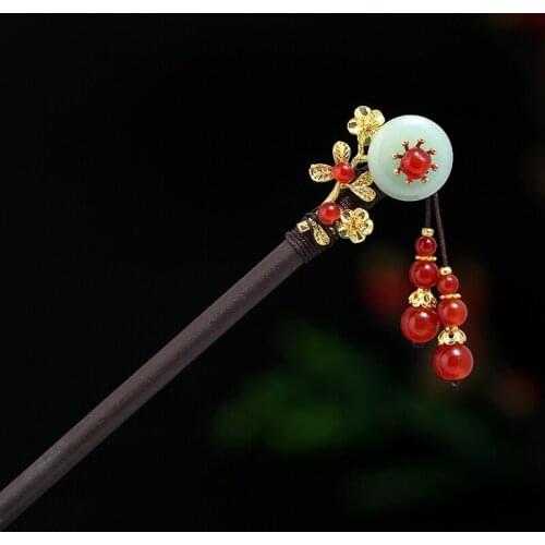 Handmade Vintage Wood Chinese Bridal Hair Stick Headpiece For Women Tassel Hair pins Hair Ornaments Head Jewelry Accessories