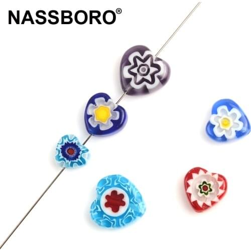 High Quality Flower Patterns Heart Shape Colorful Beads Loose Crafts Glass Beads for DIY Jewelry Making