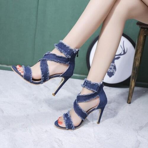 2018 summer new cowboy womens shoes hollow sexy stiletto high heel sandals open toe cross strap sandals