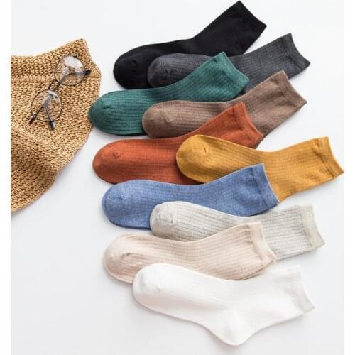 Womens tube socks autumn and winter solid color cotton socks double needle vertical bar womens socks simple new college style
