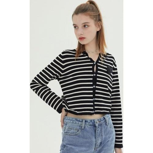 MUICHES Casual Striped Tops Female O-Neck Single Breasted Long Sleeve Cardigan For Women 2021 Blouses Home Clothes Autumn