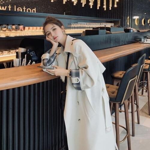2020 New Korean Spring Autumn Women Trench Coat Double Breasted Belted Patchwork Slim Windbreaker Coats Long Lady Outerwear