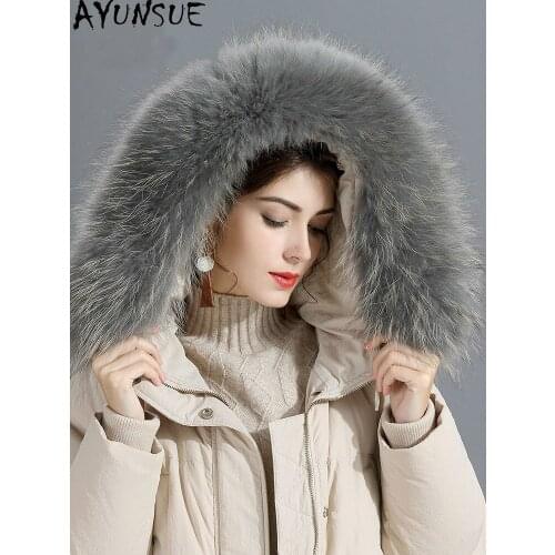 AYUNSUE Raccoon Dog Fur Collar Womens Down Jackets Fashion High Quality Female Jacket White Duck Down Woman Parkas Casaco