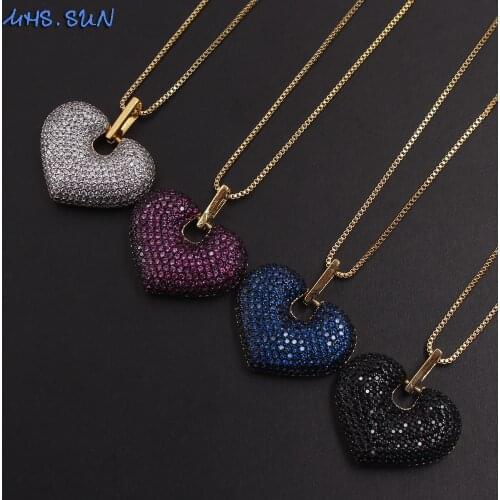 MHS.SUN Women Zircon Heart Pendants Necklace Fashion Colorful Zircon Chain Necklace Luxury Jewelry For Gift Accessories