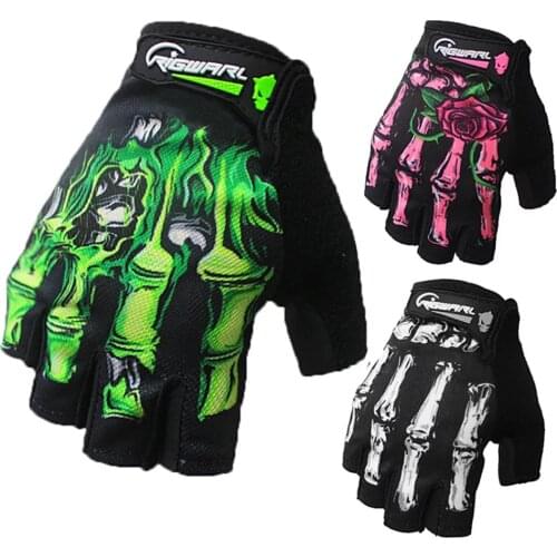1 Pair 3D Print Cycling Gloves Half Finger Anti-Slip Bike Bicycle Sports Mesh Winter Skull Skeleton Goth Racing Motocross Gloves