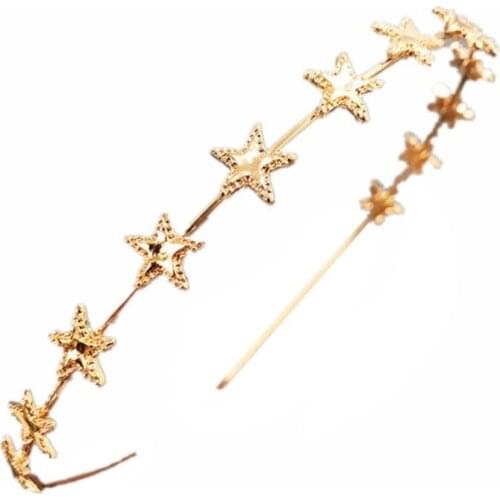 1 Pc Korean Ladies Glitter Metallic Gold Silver Thin Headband Star Charms Decor Hair Hoop Princess Headpiece