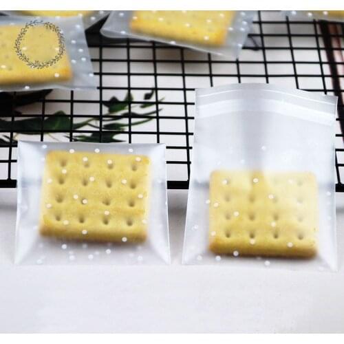 100pcs Thicker Plastic Frosted Cellophane Polka Dot Matte Candy Cookie Biscuits Gift Bag DIY Self Adhesive Pouch Wedding Party