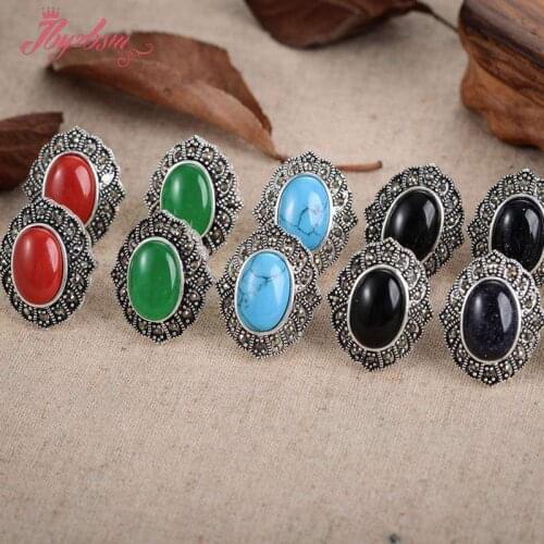 10x14mm Oval Gem Stone Beads Marcastie White Tibetan Silver Trendy Fashion Clamp Earring For Woman Christmas Gift 1 Pair 20x25mm