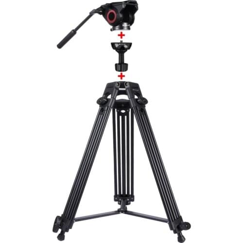 PULUZ 3 in 1(Tripod+Bowl Adapter+Gold Fluid Drag Head)Heavy Duty Video Camcorder Aluminum Alloy Tripod Mount Kit for DSLR /SLR