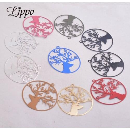 30pcs AB2973 38mm*41mm Filigree Milu Charms Big Round Deer Pendant Connector Metal Jewelry Filigree Earrings Findings
