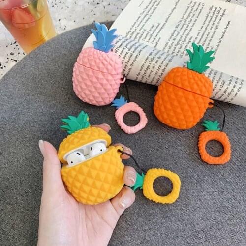 3D Pineapple Wireless Bluetooth Earphone Case For Airpods 1/2 Charging Box Cute Cartoon Silicone With Ring Case Cover