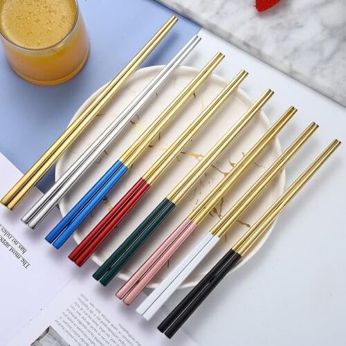 5Pairs Chopsticks Kitchen Utensils Chinese Japanese Korean Style Reusable Metal Chopstickssushi Sticks Noodles Food Tableware