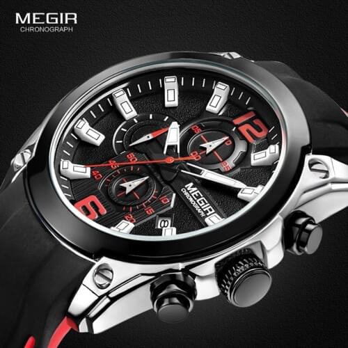 MEGIR Watch Luxury Silver Black Sport Men Watch Top Brand Fashion Militatry Casual Males Wristwatch Waterproof Watches