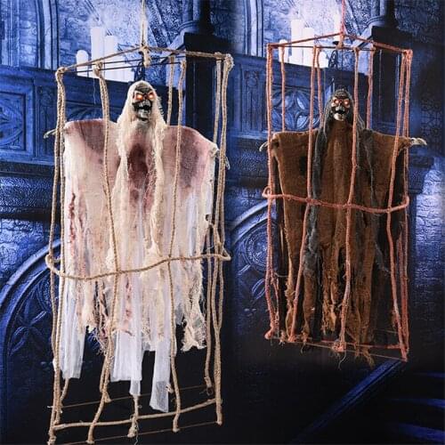 Electric Hanging Ghost Halloween Decorations Haunted Doll Home House Party Decor Ornaments Ghost in Cage Horror Props Doll Toy