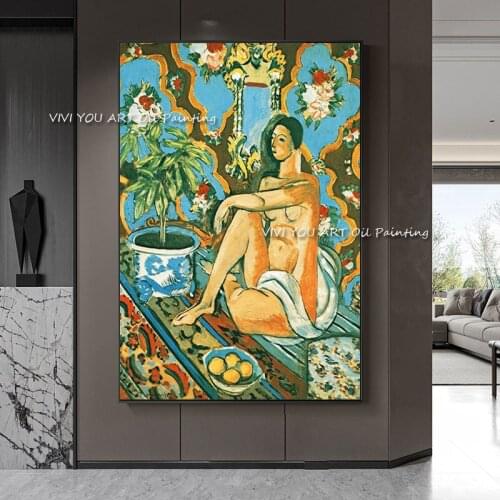 100% Handpainted Henri Matisse girl oil painting Portrait Colorful Green Large Size Canvas Living Room Home Picture Decoration
