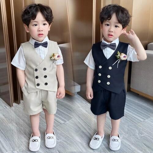 Toddler Boys Clothing Set 2021 Summer New Kids Boys Sleeveless Blazer Shorts 2pcs Suits 2-8 Years Childrens Korean Vest Sets