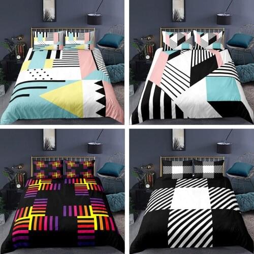 Simple Style Multicolor Abstract Geometry Design Pattern Bedding Sets 3D Duvet Cover+Pillowcase Single Twin Queen King Bed Set