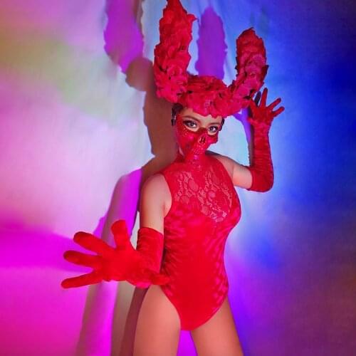Jazz Dance Costume Sexy Women Stage Show Red Bodysuit Nightclub Bar Singer Gogo Dancer Costume Suit Women Performance Dance Wear