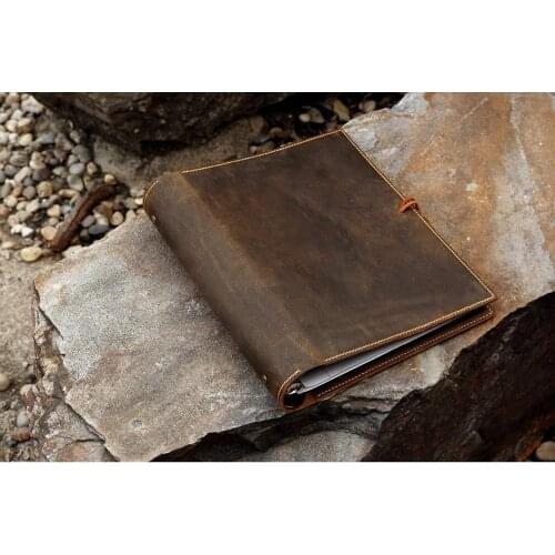 Leather 2 inch 3 ring presentation binder portfolio organizer , vintage leather notepad document folder hard cover letter size