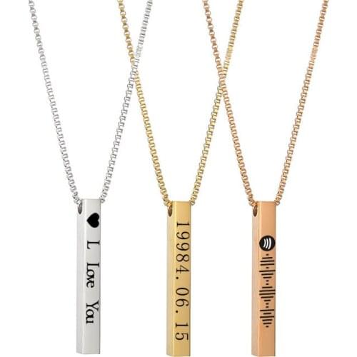 Fashion Personality Customized Name Pattern Digital Rectangle Stainless Steel Ladies Men Couple Simple Pendant Necklace Gifts