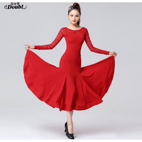 New design Ballroom Dance costumes Woman Modern Waltz Tango full-skirted long-sleeved dress standard dance clothes