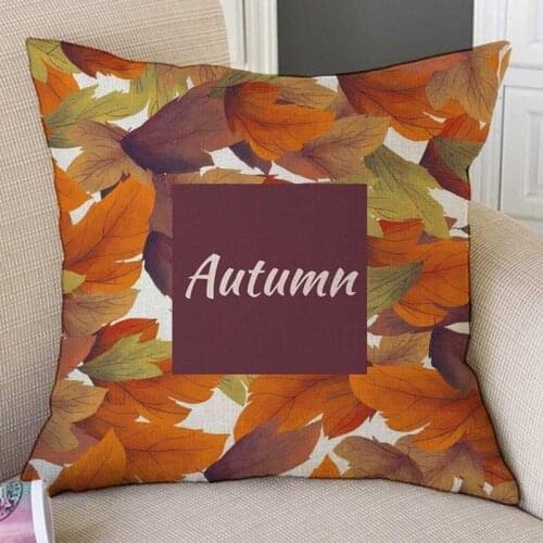 Autumn Home Decorative Sofa Cushion Cover Watercolor Letter Print Gold Autumn Fall Leaves Floral Pattern Cotton Linen Car Pillow