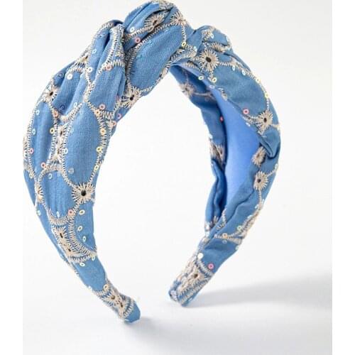 Autumn Sequin Hairband Cross Headband Solid Turban Top Knot Headwear Hair Accessories