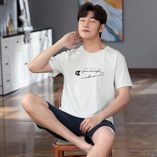 2 Piece Set Mens Pajamas Spring And Summer New Short Sleeve Leisure Home Loose Size Suit Casual Male Pyjamas Sleepwear Oversize