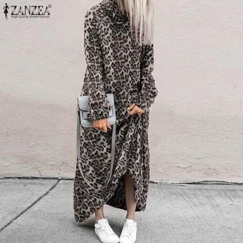 ZANZEA Stylish Autumn Sweatshirts Dress Women Leopard Printed Sundress Casual Turtleneck Long Sleeve Loose Vestidos Robe Femme