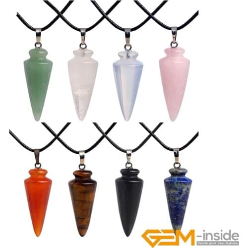 16x41mm Cone Worry Stone Semi Precious Cocktail Charkra Pendant Jewelry For Women Gifts Rose Quartzs Lapis Lazuli Tiger Eye