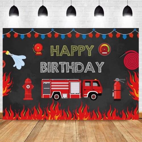 Fire Truck Photography Backdrop Firetruck Happy Party Boys Cars Photo Background Studio Prop Decoration