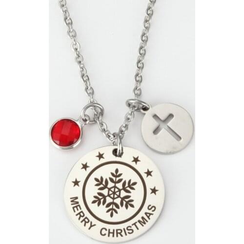 Christmas Snowflake MERRY CHRISTMAS Stainless Steel Necklace Jewelry 12 Colors Crystal Necklace Jewelry Optional