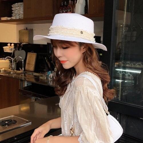 Luxury Brand Women‘s Visor Ladies Straw Sun Hats Fashion Ribbon Sun Summer Hat For Girls Lady Handmade Flat Panama Beach Hat