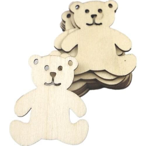 10pcs 41x48mm Bear Pattern Wood DIY Crafts Scrapbook DIY for Home Decor Natural Wooden Ornaments Accessories Embellishment